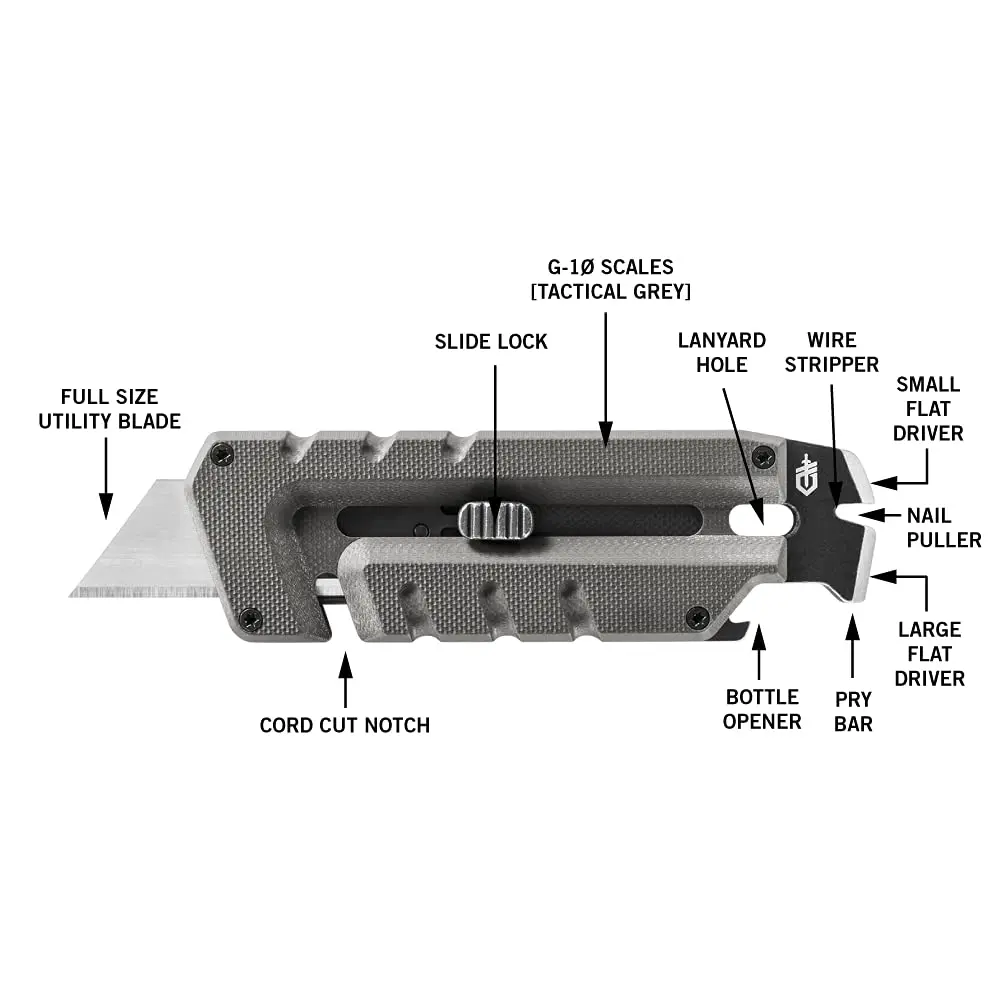 Gerber Prybrid Pocket Knife Multitool 8-in-1 Box Cutter, Bottle Opener, Grey (4.25 x 1.3 x 0.4 inches) - view 3