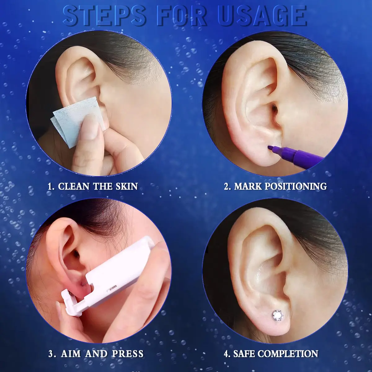 KAIQIKAIXI 2Pcs Ear Piercing Kit with 5mm Silver Stainless Steel Studs & Cleaning Pads | Automatic & Painless Household Piercing Tools - view 5