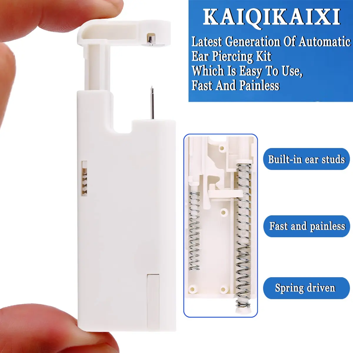 KAIQIKAIXI 2Pcs Ear Piercing Kit with 5mm Silver Stainless Steel Studs & Cleaning Pads | Automatic & Painless Household Piercing Tools - view 2