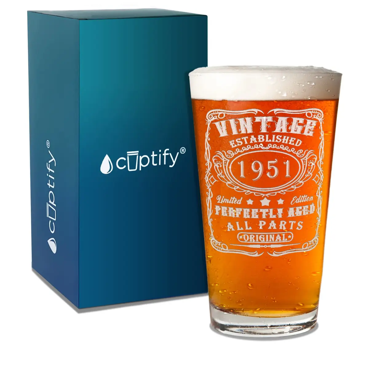 Cuptify Personalized 74th Birthday Beer Glass 16 oz | Custom Vintage Etched Mug for Men - main product image