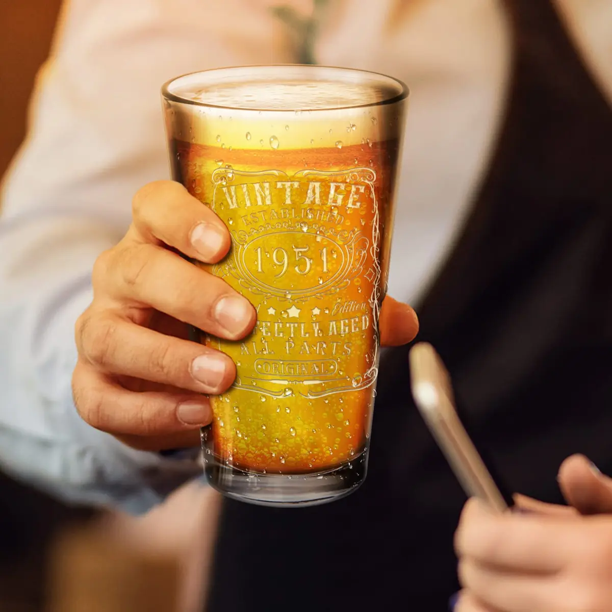 Cuptify Personalized 74th Birthday Beer Glass 16 oz | Custom Vintage Etched Mug for Men - view 4
