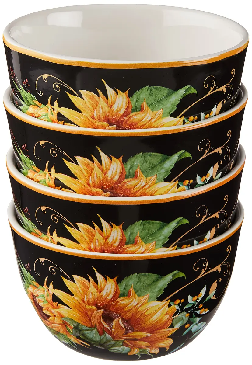 Certified International Sunflower Fields Ceramic Dessert Bowls Set of 4 | 600 ml (22 oz) Bowls for Ice Cream, Fruit, Snacks - main product image