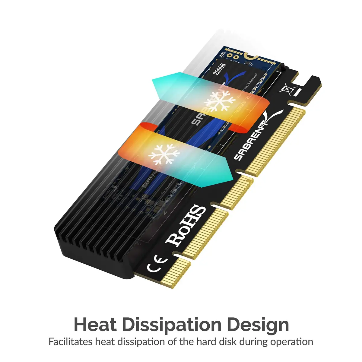 Sabrent M.2 NVMe SSD to PCIe Adapter Card with Heatsink | Supports PCIe x16/x8/x4 Slots, NVMe SSDs 2230-2280 - view 5