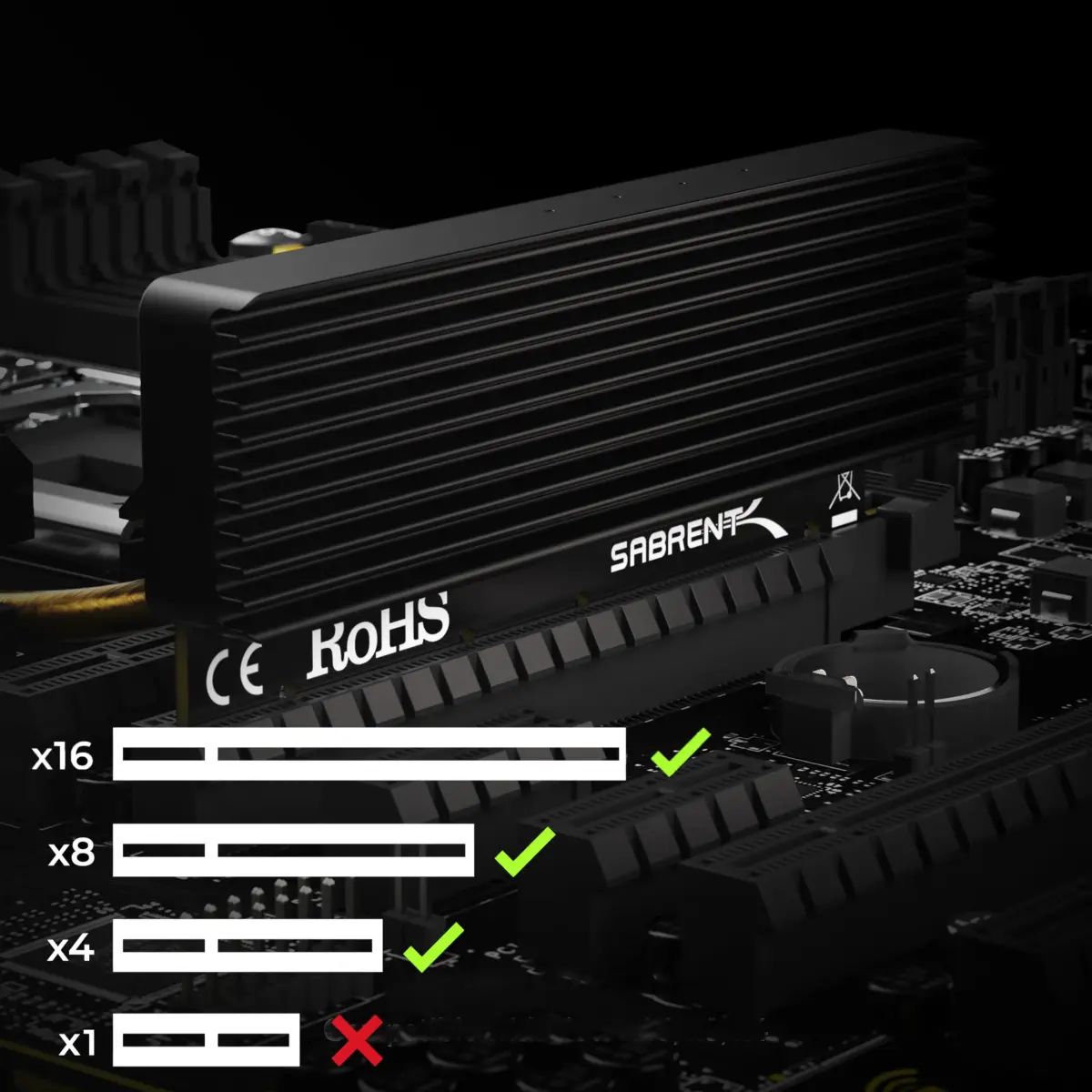 Sabrent M.2 NVMe SSD to PCIe Adapter Card with Heatsink | Supports PCIe x16/x8/x4 Slots, NVMe SSDs 2230-2280 - view 6