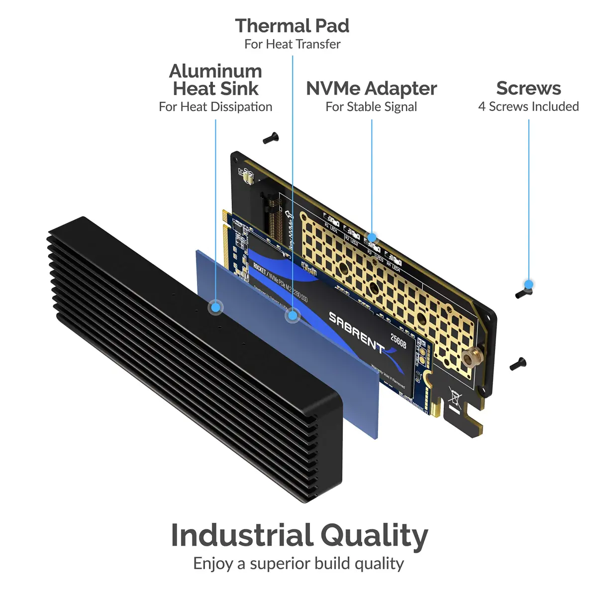 Sabrent M.2 NVMe SSD to PCIe Adapter Card with Heatsink | Supports PCIe x16/x8/x4 Slots, NVMe SSDs 2230-2280 - view 3