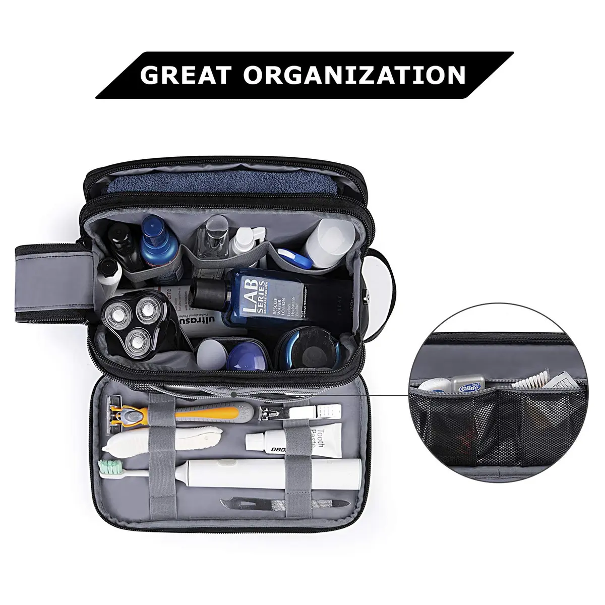 BAGSMART Toiletry Bag for Men, Travel Organizer, Water-Resistant, Black, Medium | Spacious & Multi-Functional - view 3