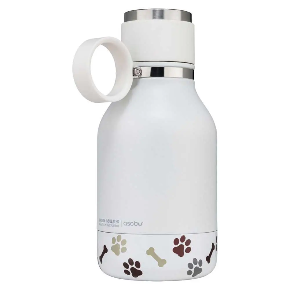 asobu Buddy Bottle White 945ml (32 oz) | Insulated Stainless Steel Dog Water Bottle with Removable Bowl & Food Storage - main product image