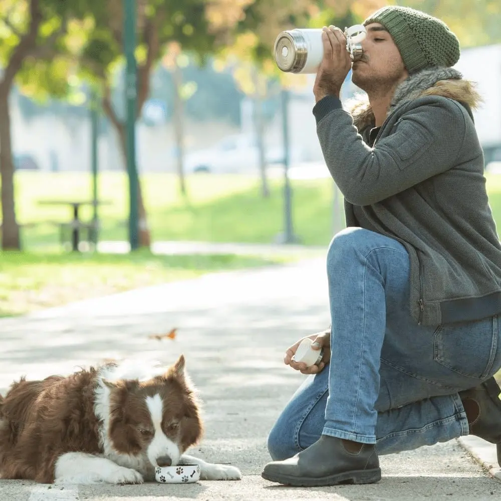 asobu Buddy Bottle White 945ml (32 oz) | Insulated Stainless Steel Dog Water Bottle with Removable Bowl & Food Storage - view 2