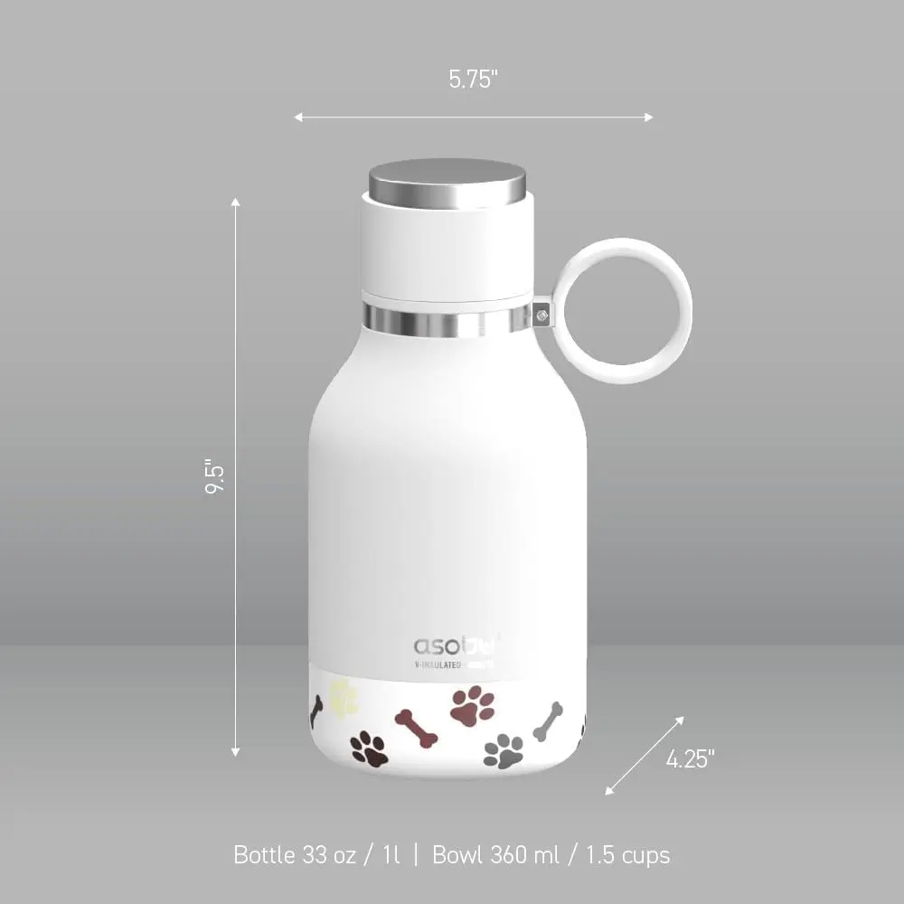 asobu Buddy Bottle White 945ml (32 oz) | Insulated Stainless Steel Dog Water Bottle with Removable Bowl & Food Storage - view 3