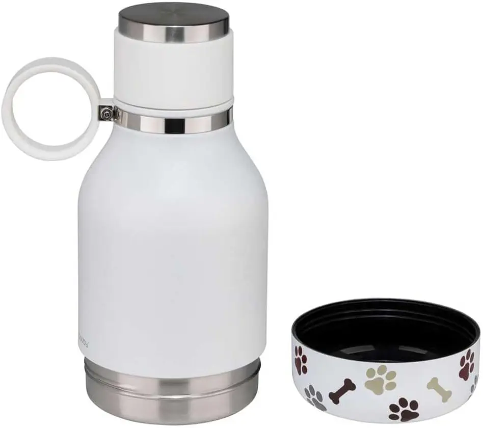 asobu Buddy Bottle White 945ml (32 oz) | Insulated Stainless Steel Dog Water Bottle with Removable Bowl & Food Storage - view 4