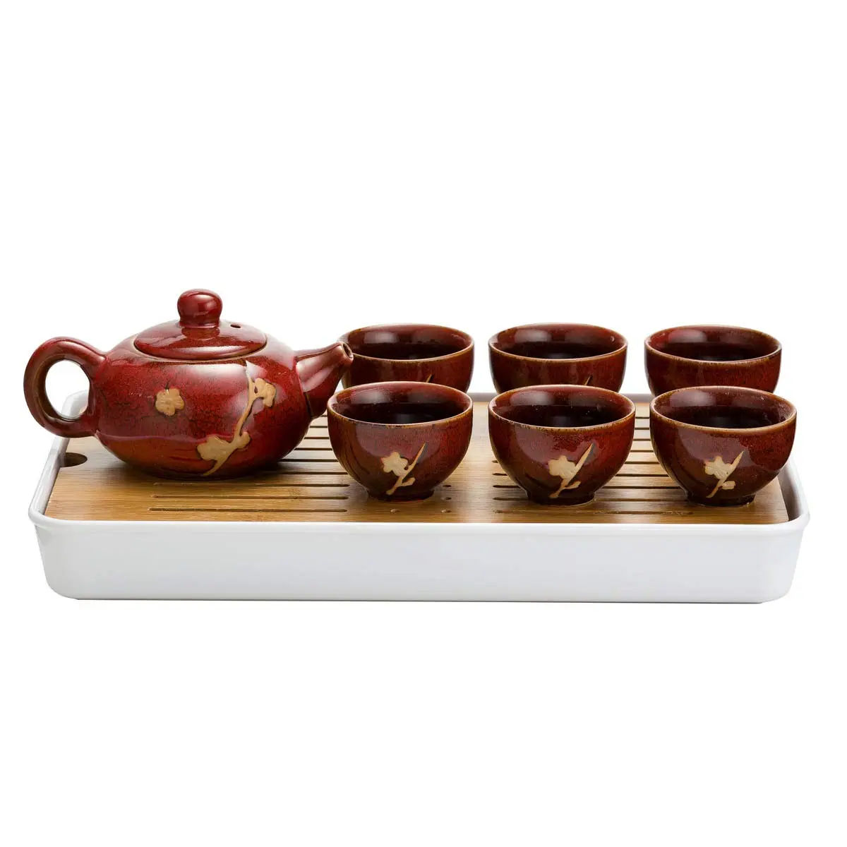 TJ Global Ceramic Tea Set with Teapots & Cups | Handmade Traditional Tea Ceremony Set (Red, 8 FL OZ) - main product image