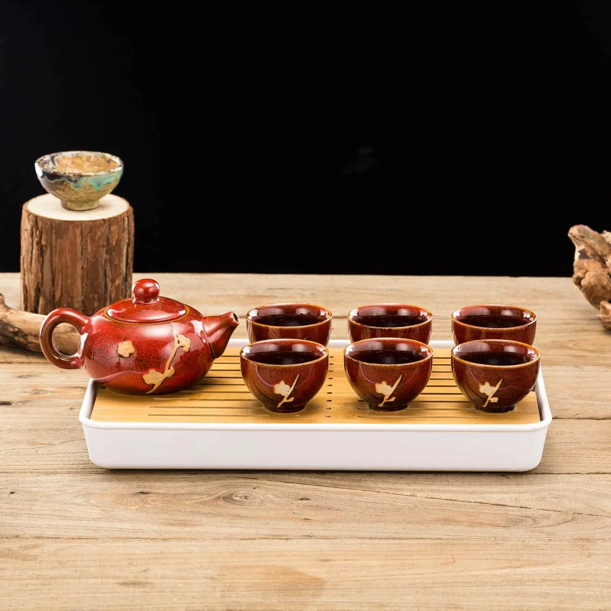 TJ Global Ceramic Tea Set with Teapots & Cups | Handmade Traditional Tea Ceremony Set (Red, 8 FL OZ) - view 2