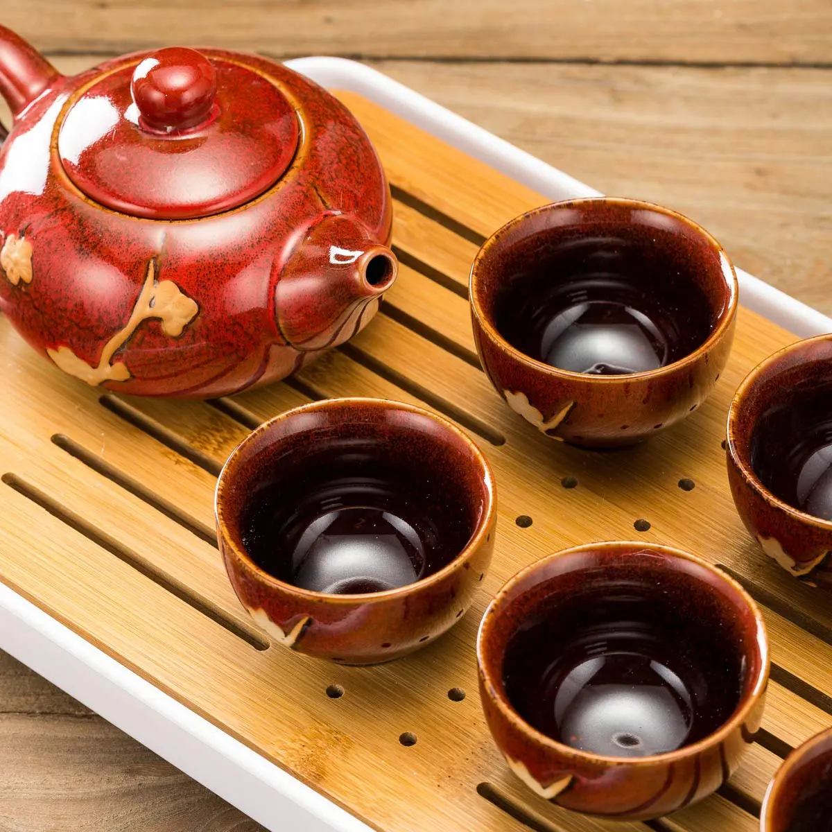 TJ Global Ceramic Tea Set with Teapots & Cups | Handmade Traditional Tea Ceremony Set (Red, 8 FL OZ) - view 3