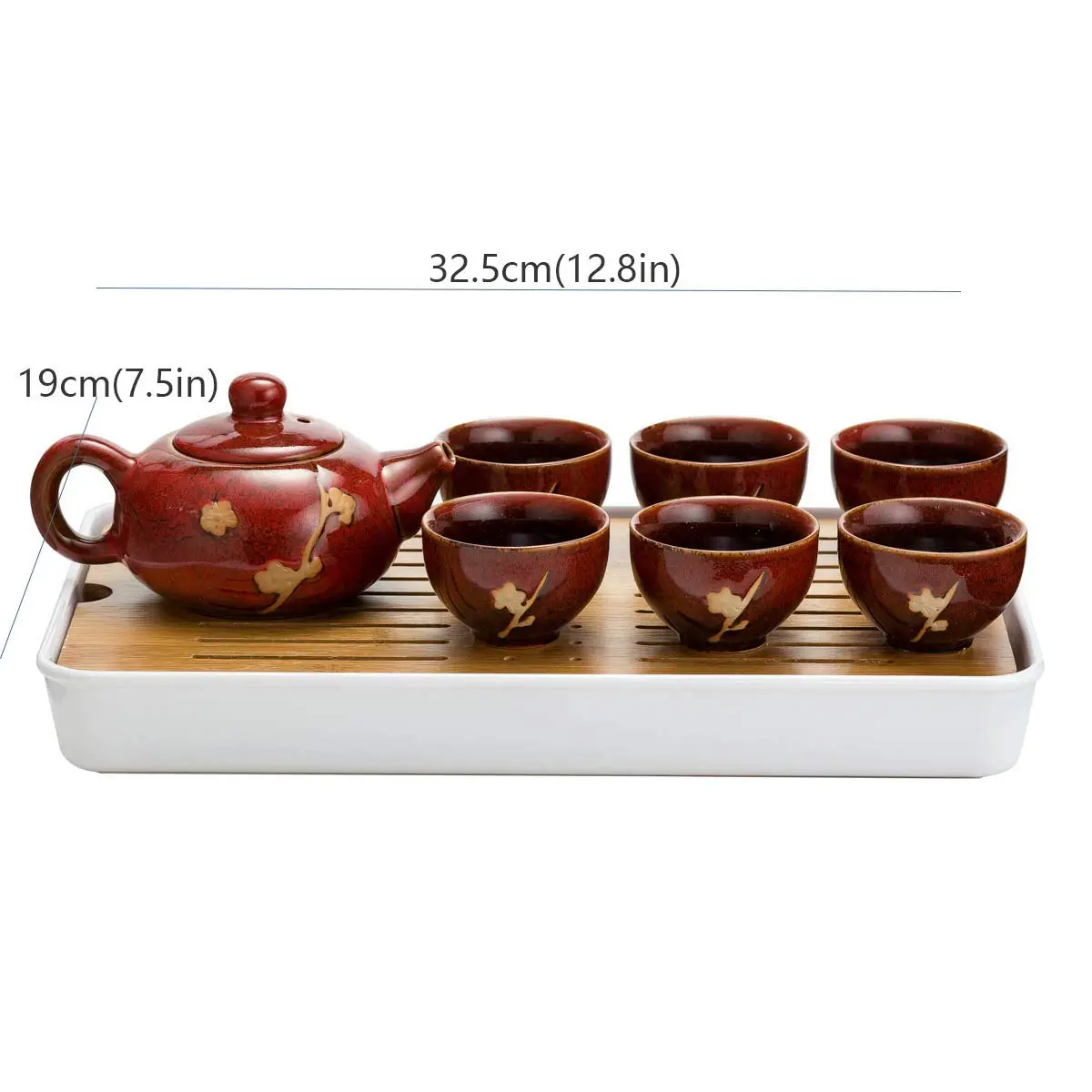 TJ Global Ceramic Tea Set with Teapots & Cups | Handmade Traditional Tea Ceremony Set (Red, 8 FL OZ) - view 4