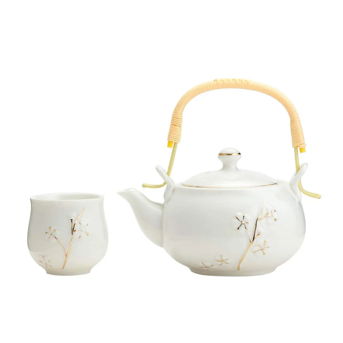 TJ Global White Porcelain Tea Set with Gold Accents | 170ml (6 Fl Oz) Teapot & 6x 177ml (6 Fl Oz) Cups - view 3