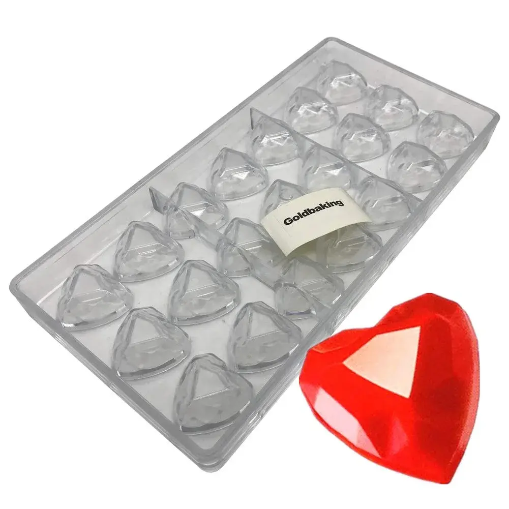 Goldbaking Diamond Heart Chocolate Mold Polycarbonate Candy Tray | 21 Cavities, 16.15ml Each - main product image