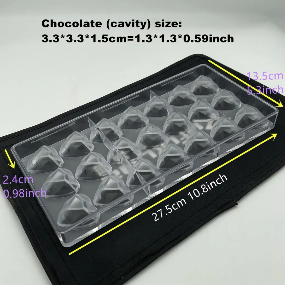 Goldbaking Diamond Heart Chocolate Mold Polycarbonate Candy Tray | 21 Cavities, 16.15ml Each - view 2