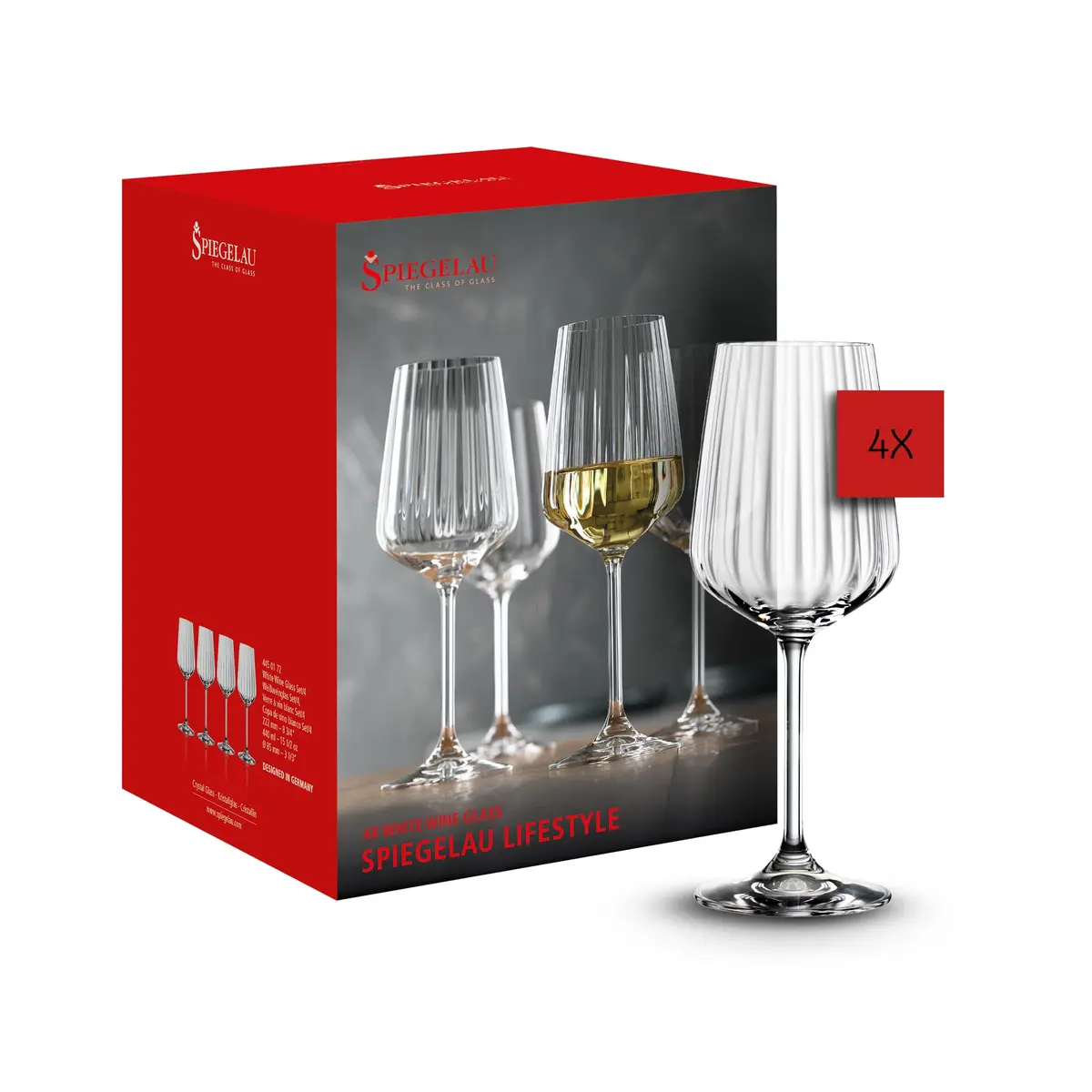 Spiegelau & Nachtmann White Wine Glass Set of 4 | Modern Diamond Shape, 440 ml, Dishwasher Safe - main product image