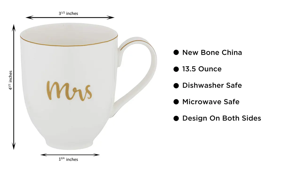 SipNBloom Mrs Coffee Mug Tea Cup | Bride Gift, Future Mrs, Engaged Mug, 13.5 oz, White - view 2