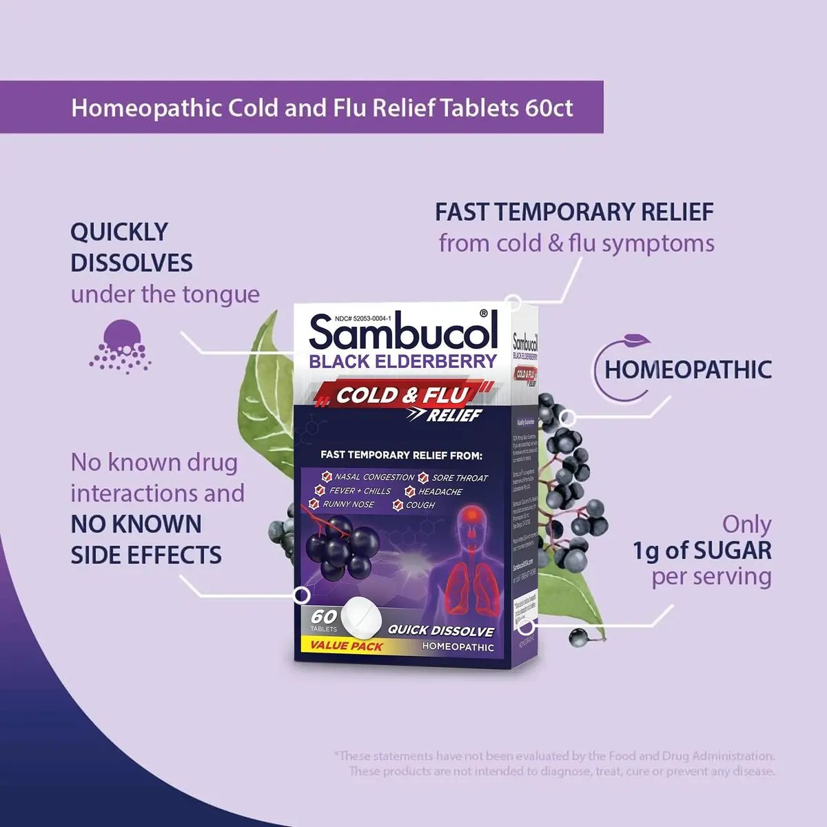 Sambucol Cold and Flu Relief Tablets - 60 Count | Quick-Dissolving Elderberry Medicine for Adults & Kids - view 5