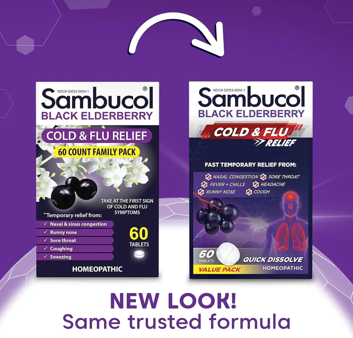 Sambucol Cold and Flu Relief Tablets - 60 Count | Quick-Dissolving Elderberry Medicine for Adults & Kids - view 2