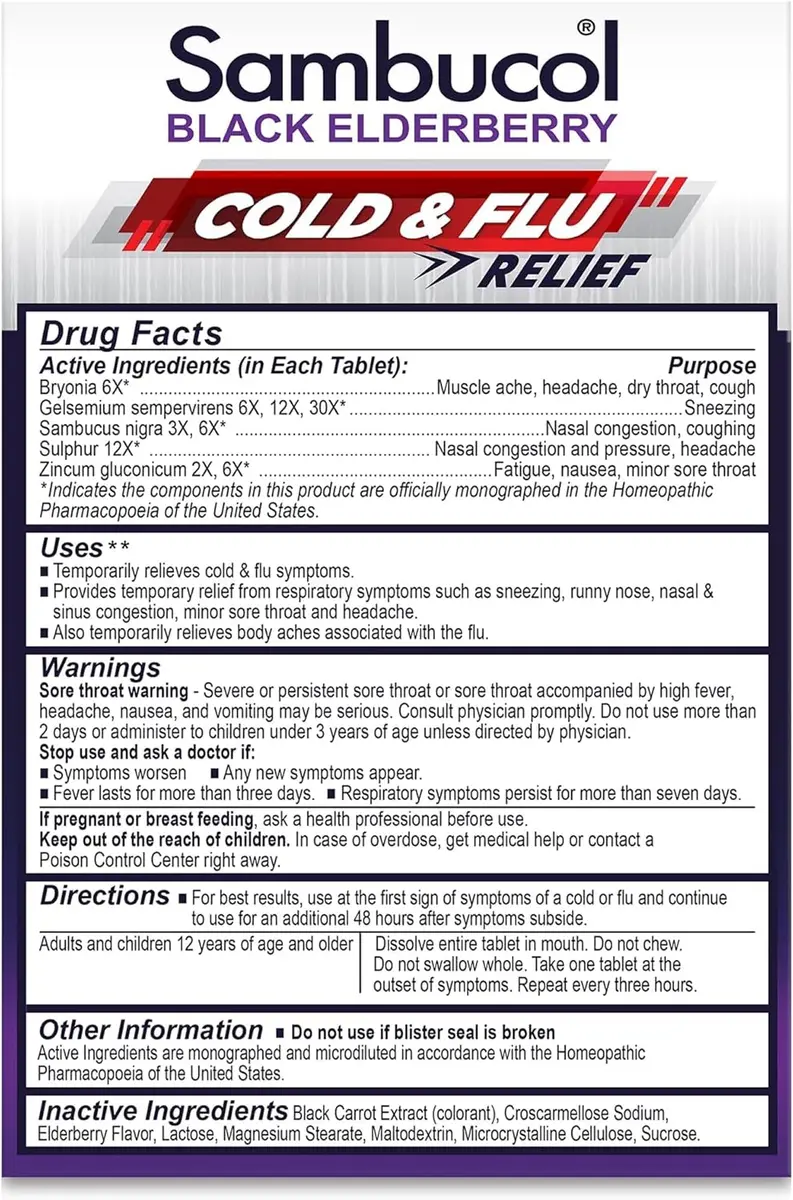 Sambucol Cold and Flu Relief Tablets - 60 Count | Quick-Dissolving Elderberry Medicine for Adults & Kids - view 3