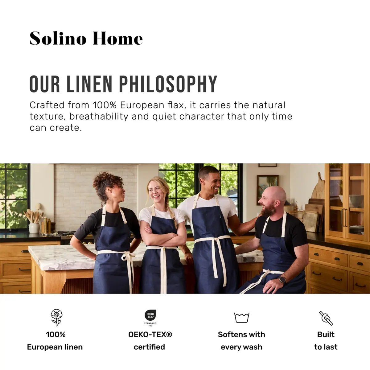 Solino Home 100% Linen Apron Light Grey | Classic Kitchen Apron 32 x 27 in - view 7