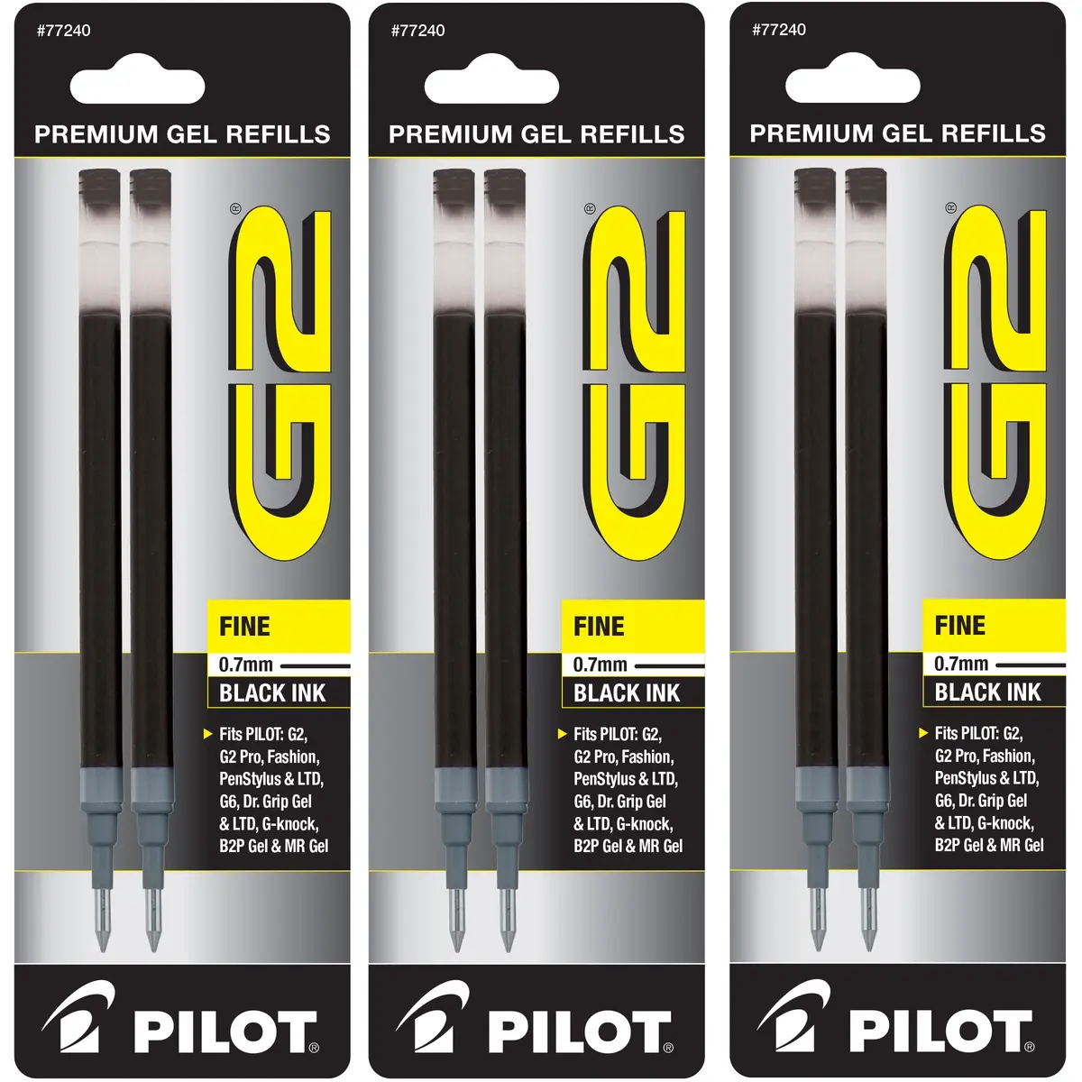 PILOT G2 Gel Ink Refills Fine Point 0.7 mm Black Pack of 6 | Smooth Ink Flow - main product image