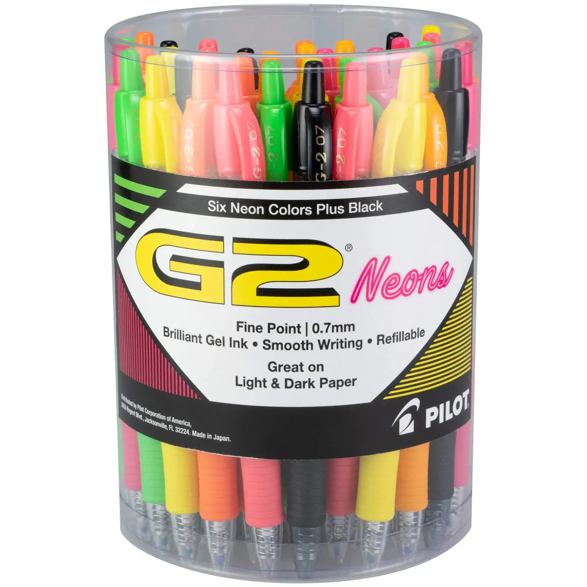 PILOT G2 Premium Gel Pens, Assorted Neon & Black Inks, 0.7mm Fine Point, 36-Pack Tub | Smooth Writing for Students & Office - main product image