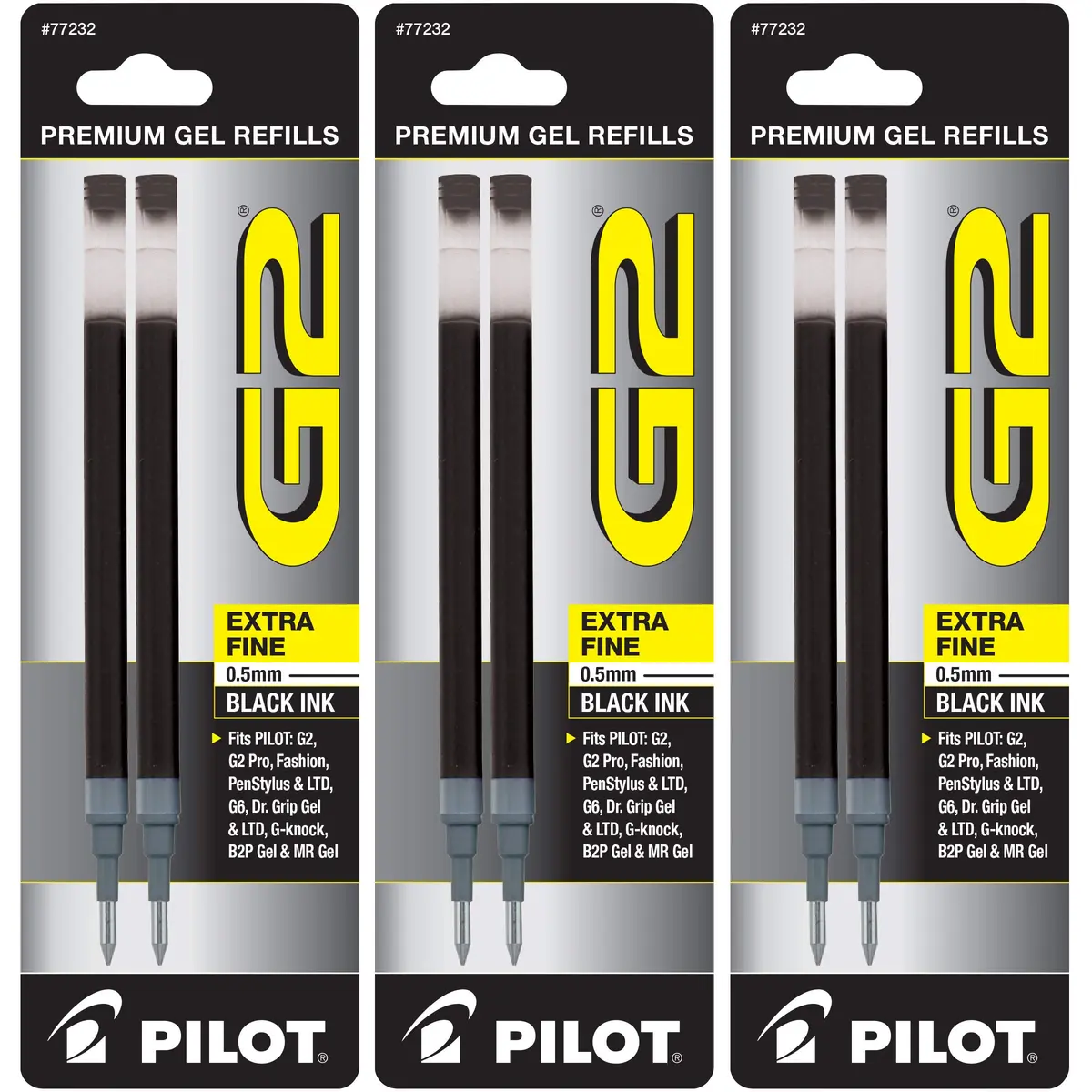 PILOT G2 Gel Ink Refills Extra Fine Point 0.5 mm Black Pack of 6 | Smooth Ink Flow - main product image