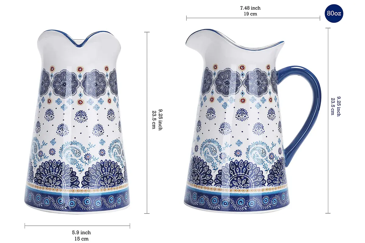 Bico Blue Talavera Ceramic 2.5 Qt Pitcher | Decorative & Dishwasher Safe - view 2