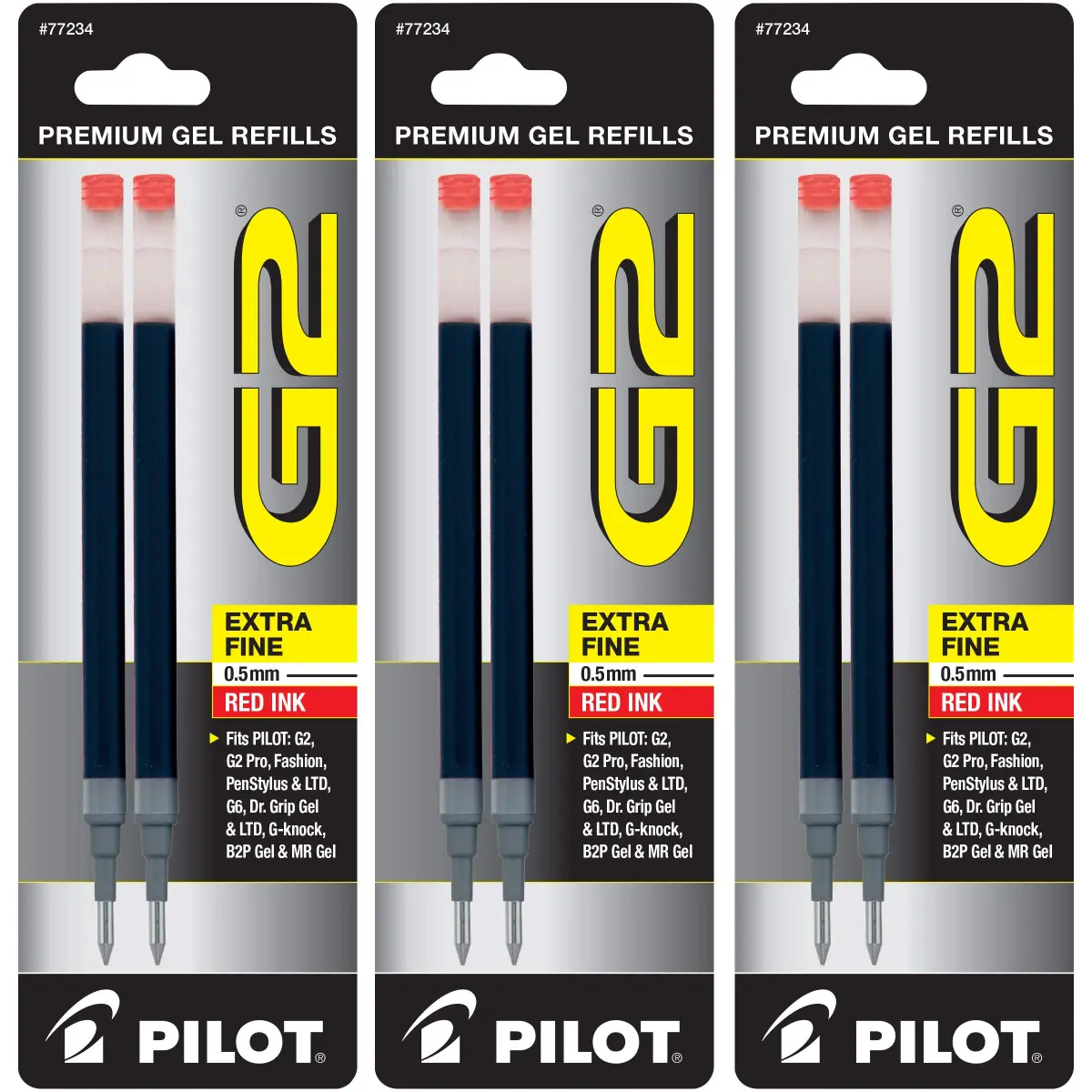 Pilot G2 Gel Ink Refills Extra Fine Point 0.5 mm Red 6 Count | Smooth Ink Flow for Students & Office - main product image