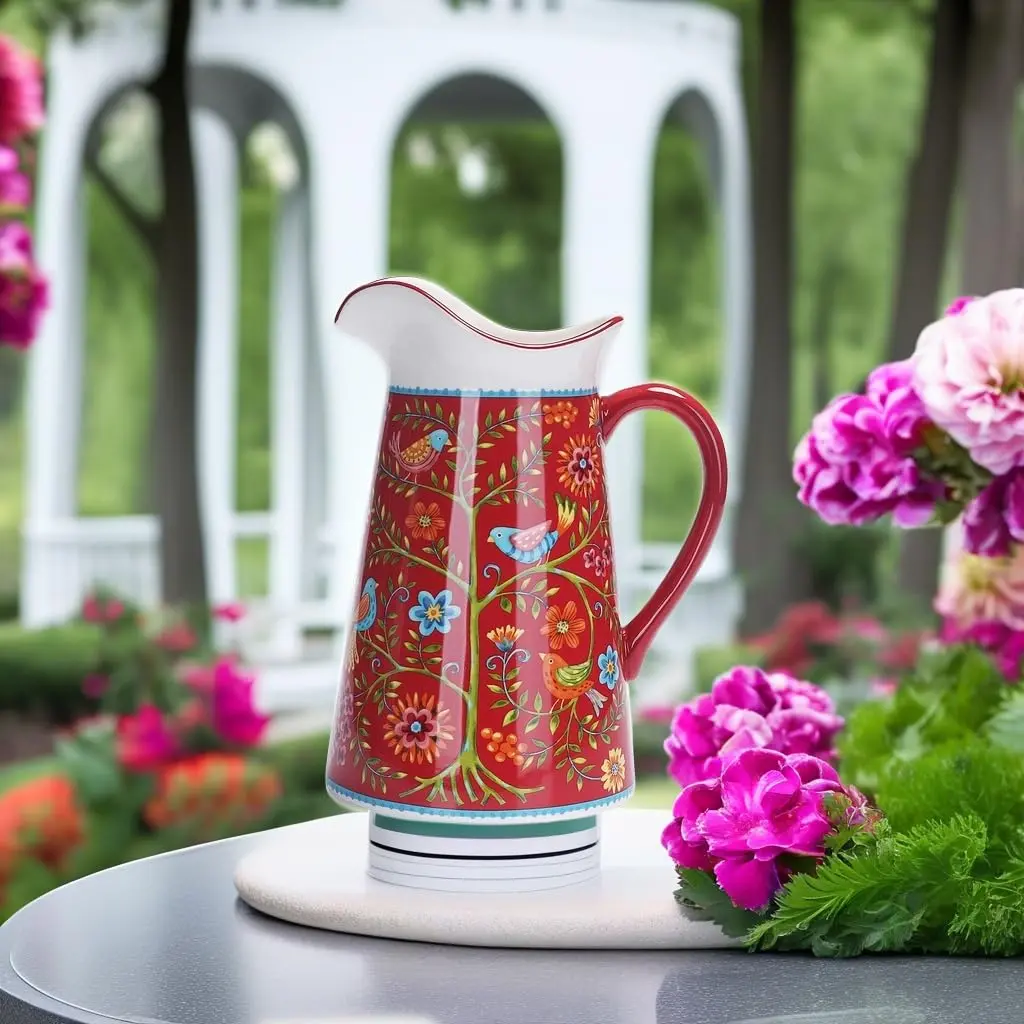 Bico Red Spring Bird Ceramic 2.5 Qt Pitcher | Elegant Decor & Functional Serveware - view 5