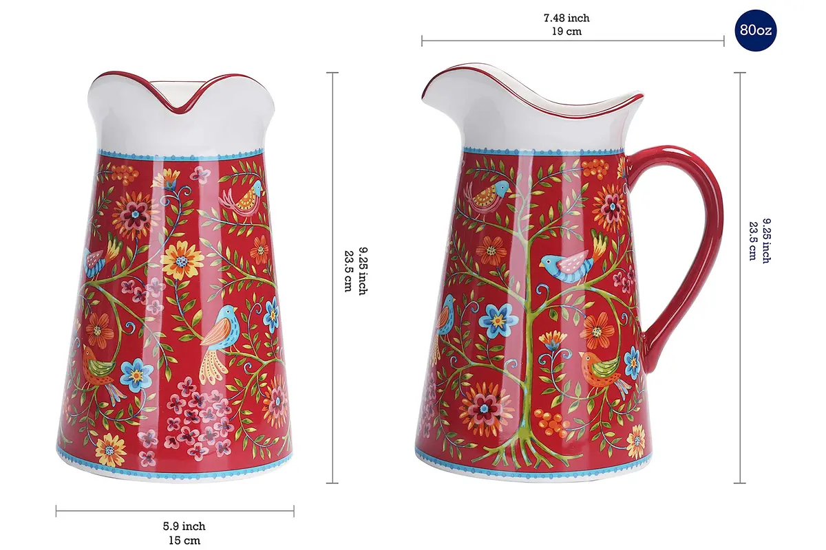 Bico Red Spring Bird Ceramic 2.5 Qt Pitcher | Elegant Decor & Functional Serveware - view 2