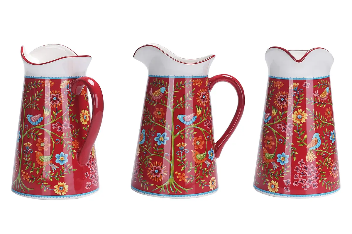 Bico Red Spring Bird Ceramic 2.5 Qt Pitcher | Elegant Decor & Functional Serveware - view 3