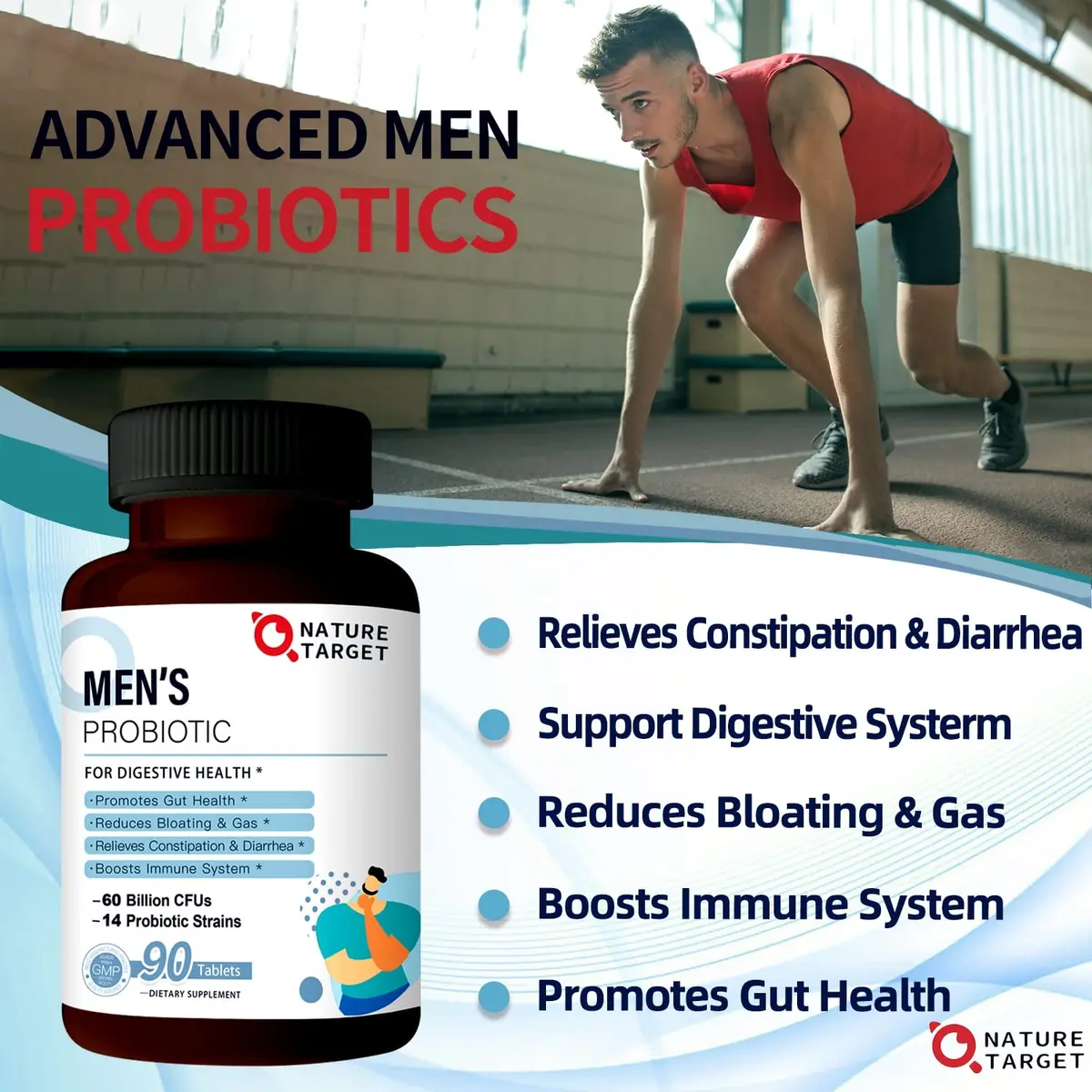 NATURE TARGET Probiotics for Men 90 Veggie Tablets | 60 Billion CFU for Digestive & Immune Support - view 6