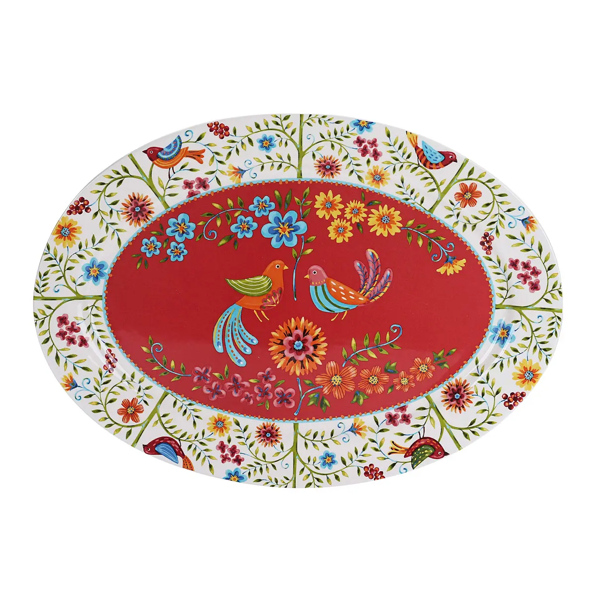 Bico Red Spring Bird Ceramic 16 inch Oval Platter | Tuscan Vibe & High Quality - main product image