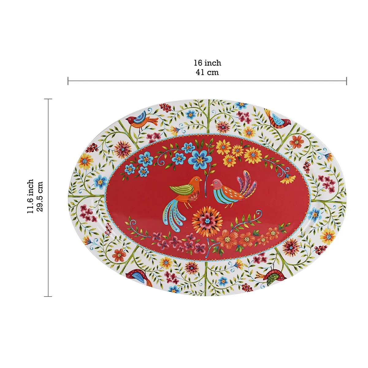 Bico Red Spring Bird Ceramic 16 inch Oval Platter | Tuscan Vibe & High Quality - view 2