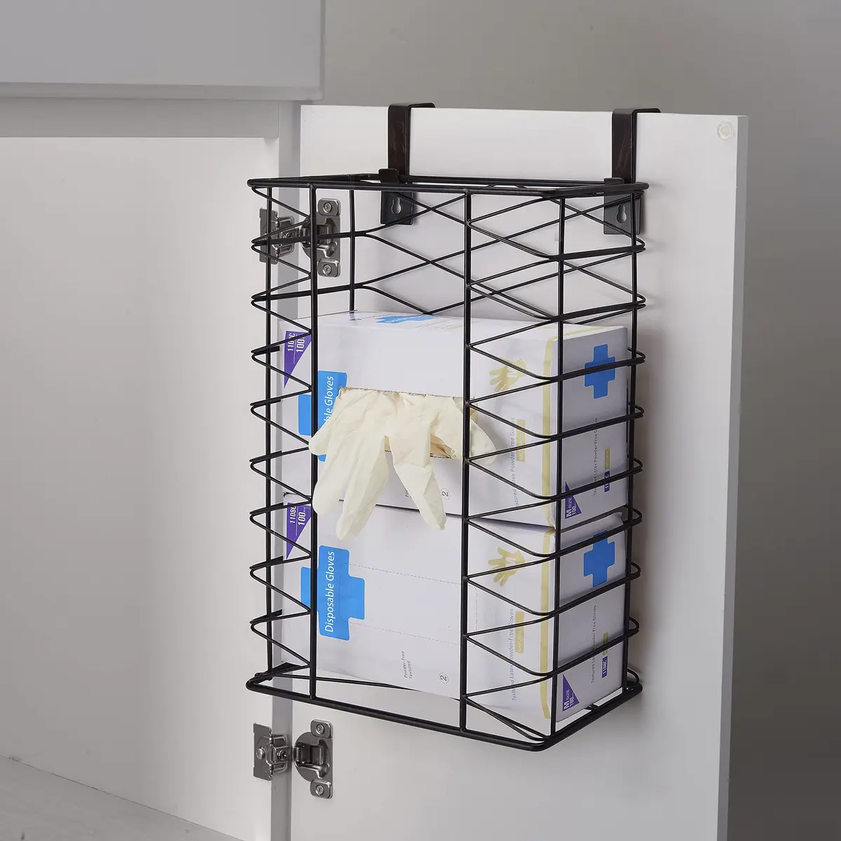 Gourmet Basics by Mikasa Garbage Bag Holder Basket with Removable Hooks, Antique Black | Space-Saving Wall & Door Mount - view 6