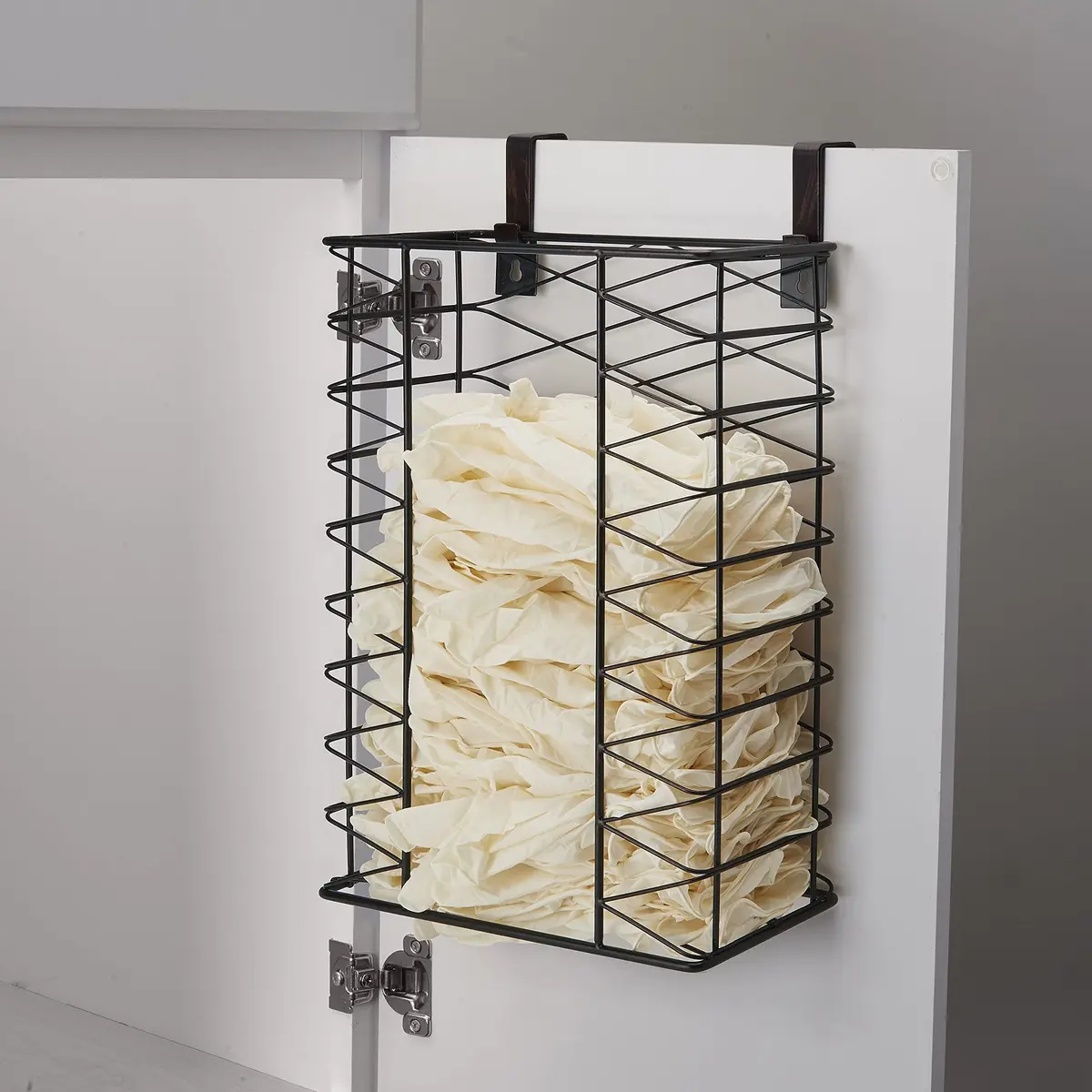 Gourmet Basics by Mikasa Garbage Bag Holder Basket with Removable Hooks, Antique Black | Space-Saving Wall & Door Mount - view 7