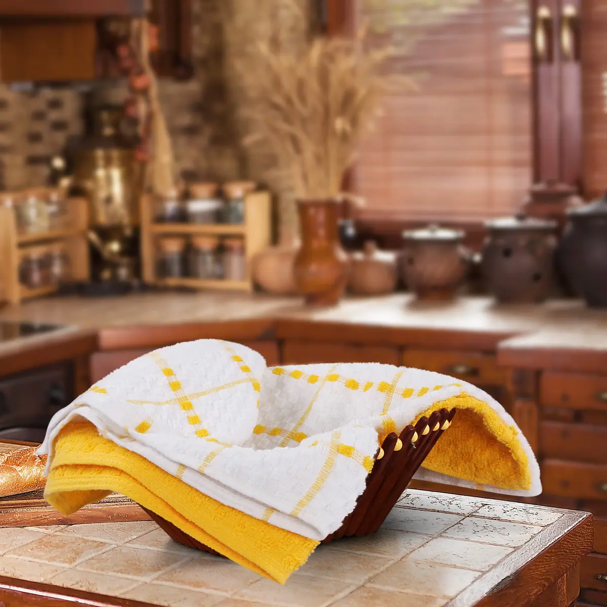 Utopia Towels Yellow Kitchen Towels 12 Pack 38cm x 64cm (15" x 25") | Absorbent Dobby Weave Cotton Dish Cloths - view 5