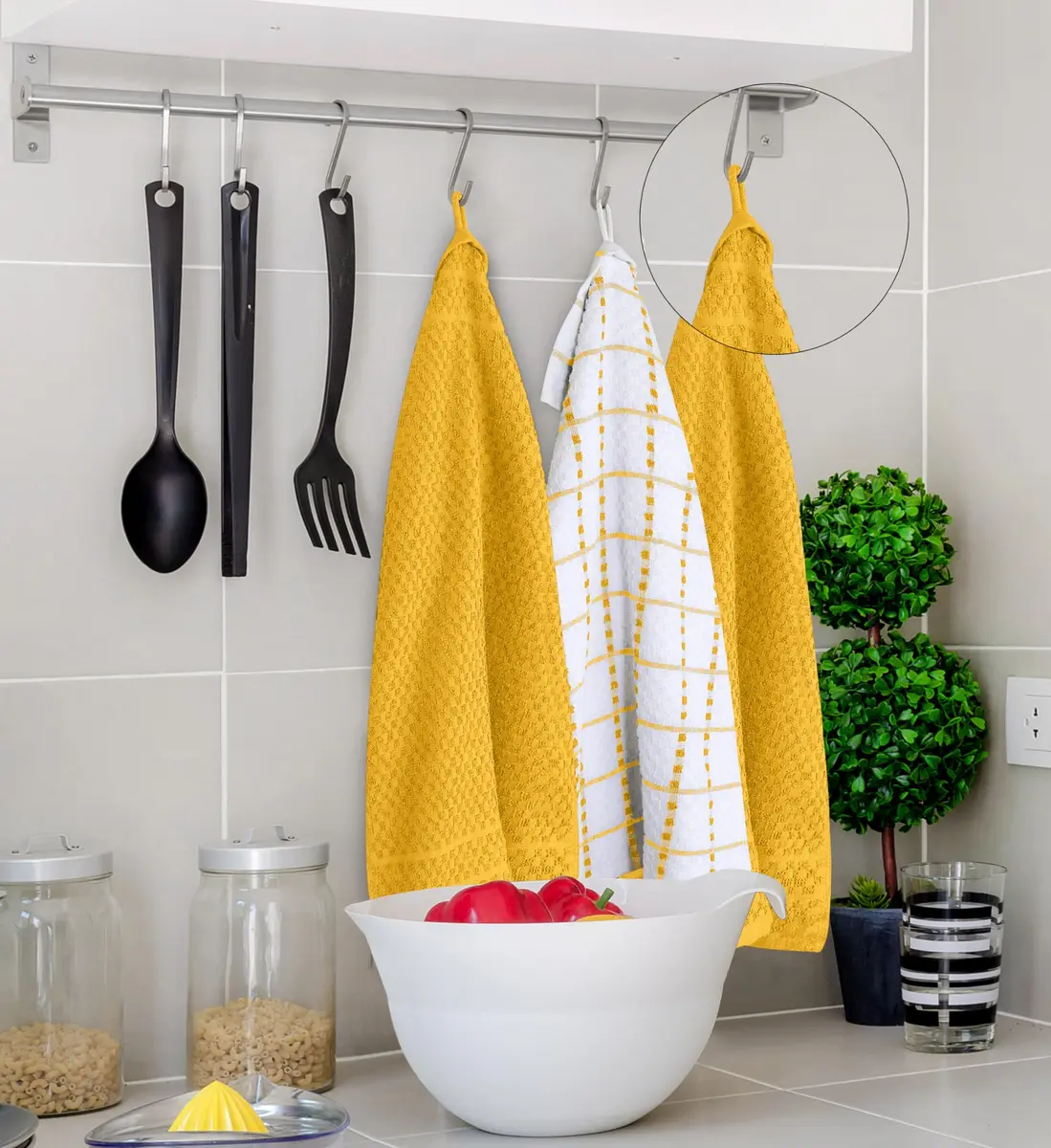 Utopia Towels Yellow Kitchen Towels 12 Pack 38cm x 64cm (15" x 25") | Absorbent Dobby Weave Cotton Dish Cloths - view 7