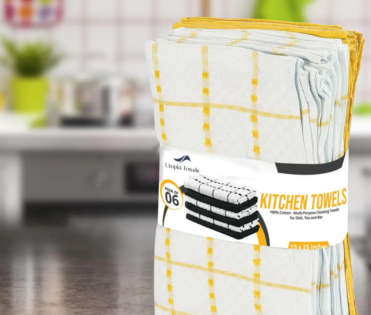 Utopia Towels Yellow Kitchen Towels 12 Pack 38cm x 64cm (15" x 25") | Absorbent Dobby Weave Cotton Dish Cloths - view 8