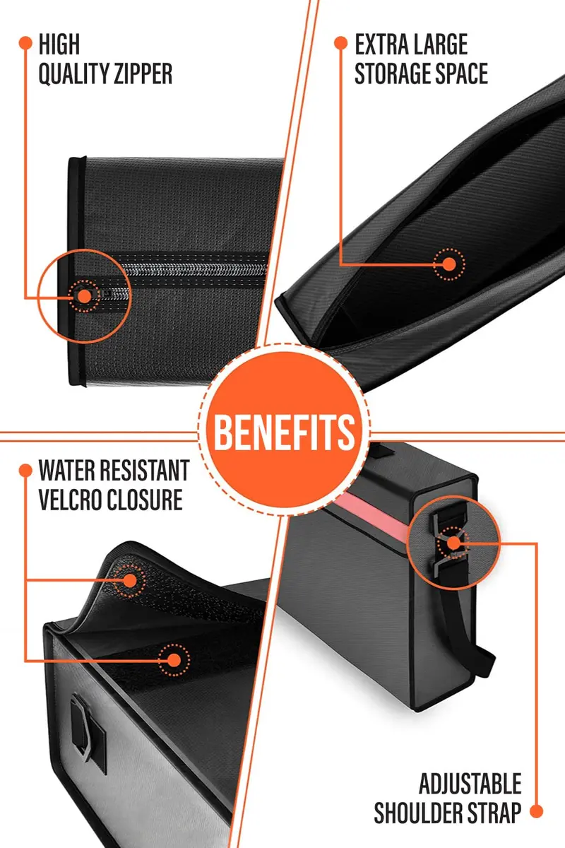 The Good Stuff Fireproof Document Bag Black 27.9cm x 12.7cm x 8.9cm | Protects Documents Up to 2000°F - view 4