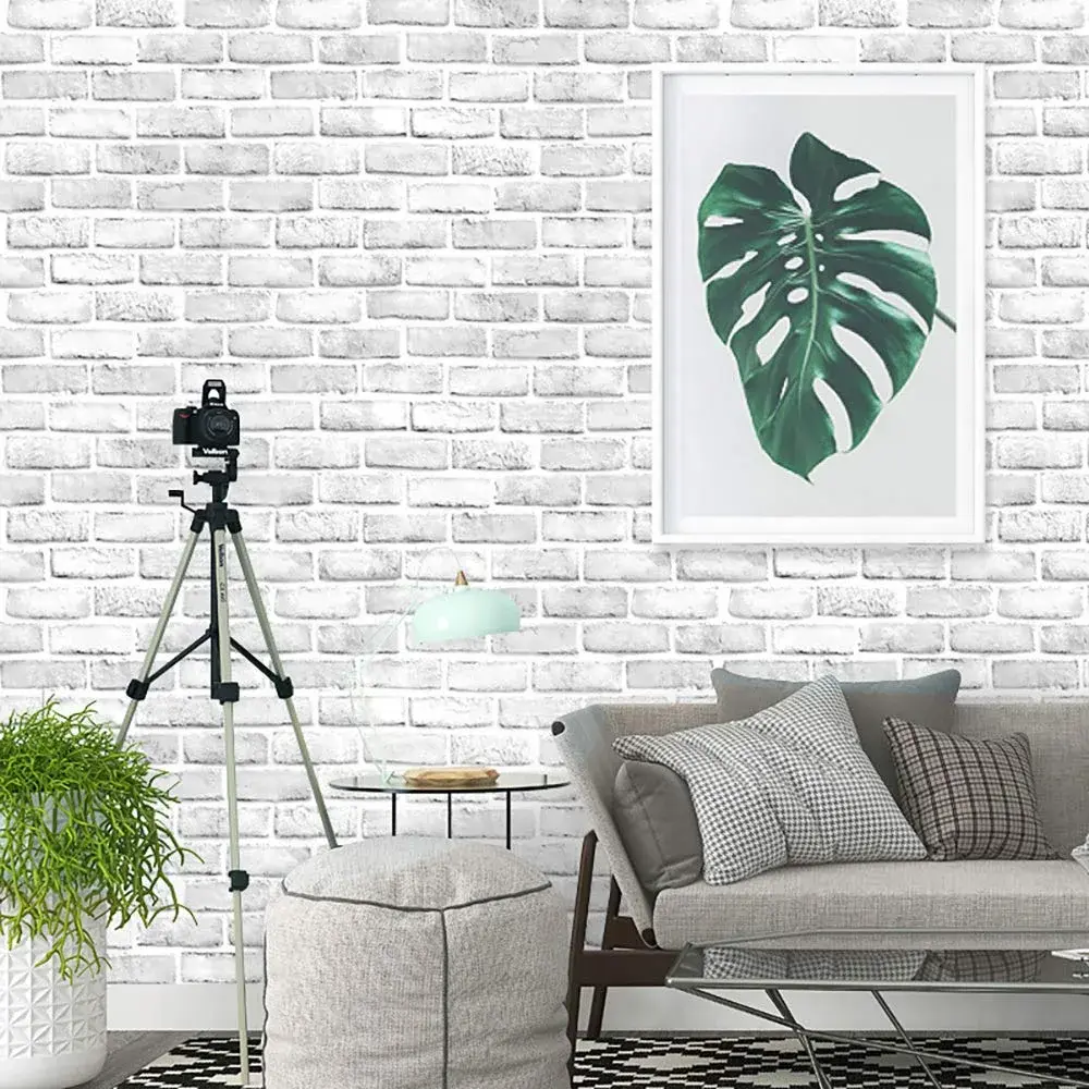 Cohoo Home White Brick Wallpaper Peel and Stick 45cm (17.7") x 500cm (197") | Realistic Faux Brick Wall Covering - main product image