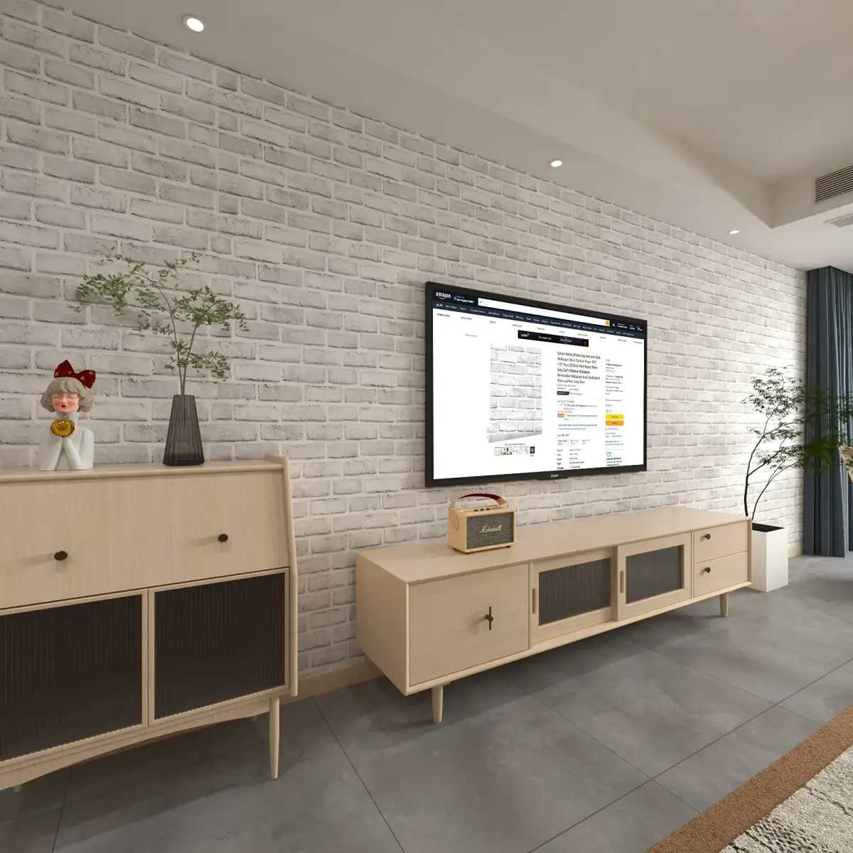 Cohoo Home White Brick Wallpaper Peel and Stick 45cm (17.7") x 500cm (197") | Realistic Faux Brick Wall Covering - view 5