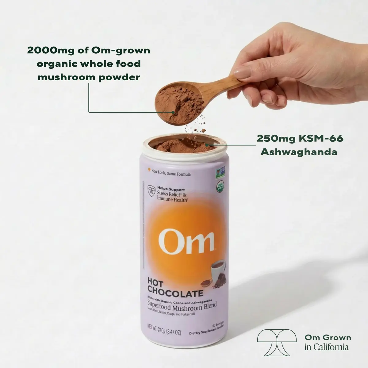 OM MUSHROOM SUPERFOOD Hot Chocolate Blend – Dutch Cocoa Mushroom Powder with Lion’s Mane, Reishi, Chaga & Turkey Tail – Focus, Calm & Stress Support – 2g Sugar, 25 Calories – Single Serve (10 Count) - view 5