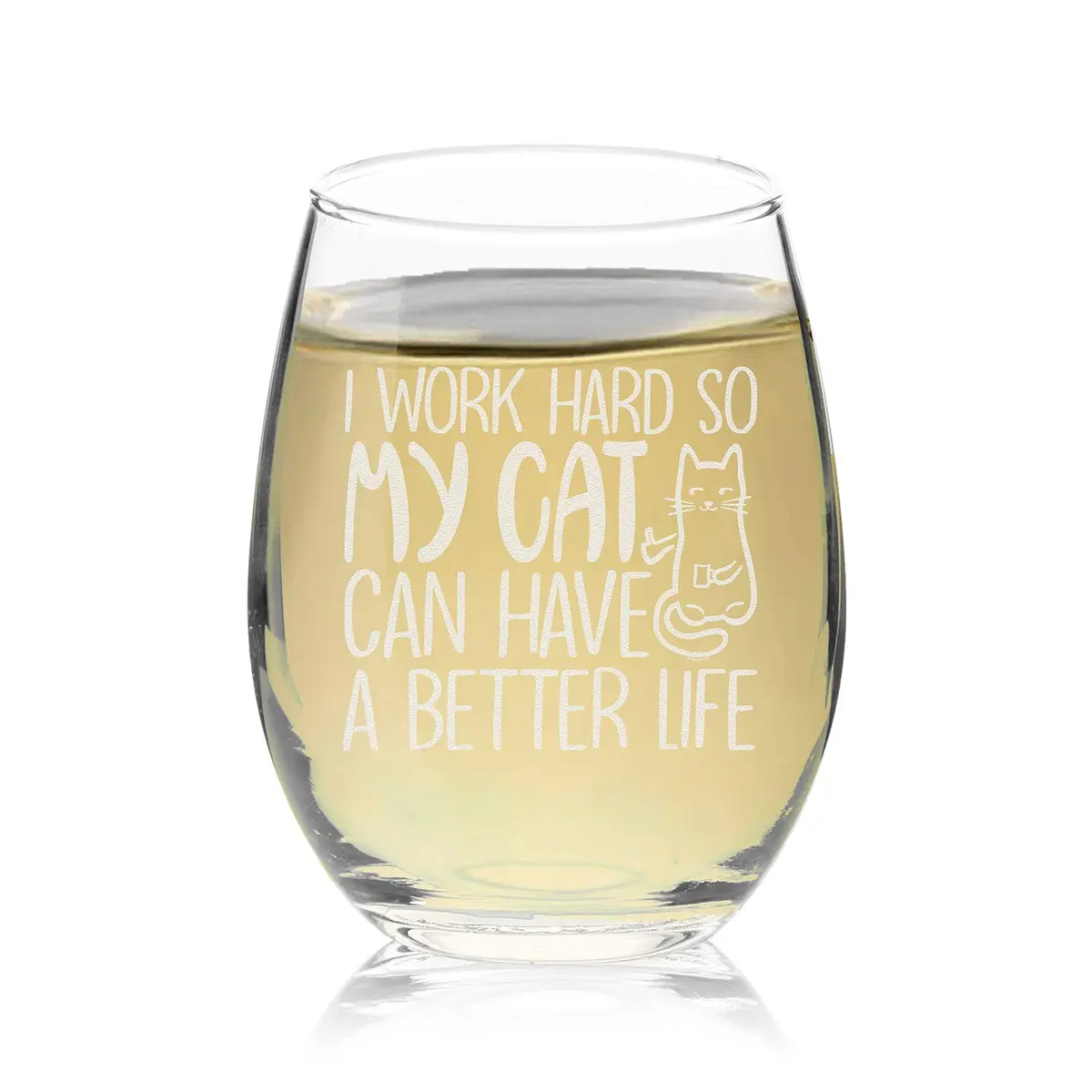 Veracco 15 oz (444 ml) Stemless Wine Glass | Funny Cat Mom Birthday Gift - main product image
