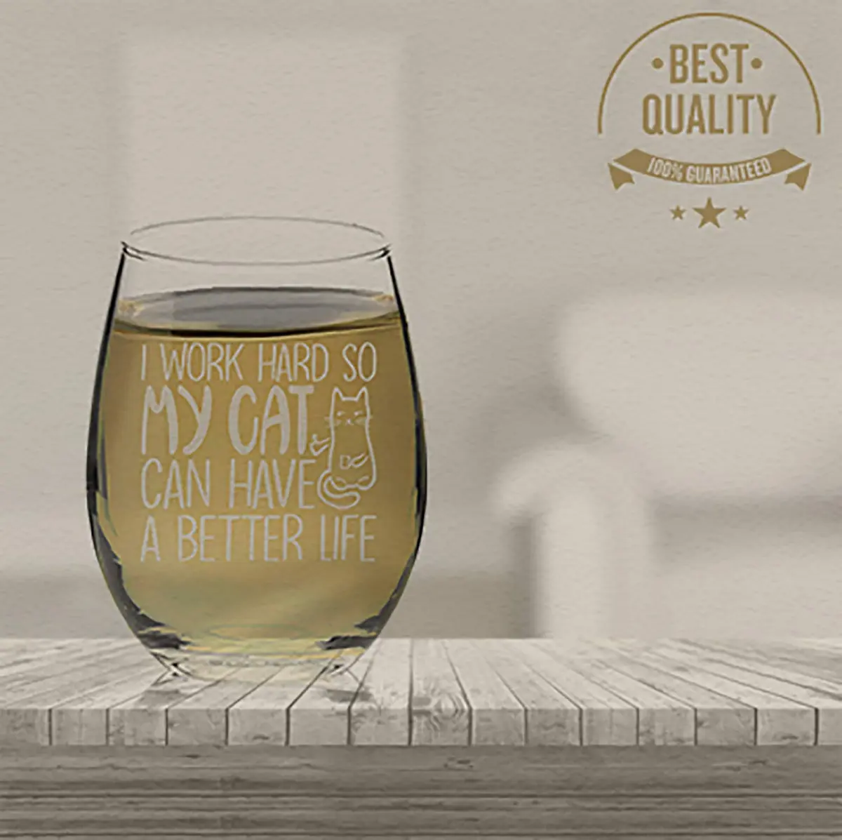 Veracco 15 oz (444 ml) Stemless Wine Glass | Funny Cat Mom Birthday Gift - view 5