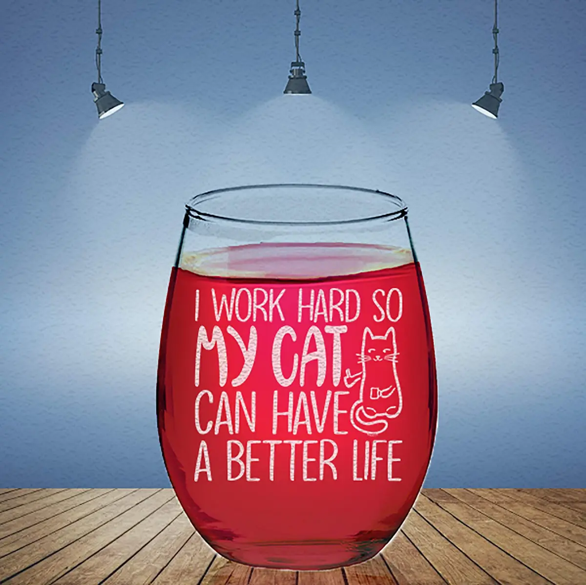 Veracco 15 oz (444 ml) Stemless Wine Glass | Funny Cat Mom Birthday Gift - view 6